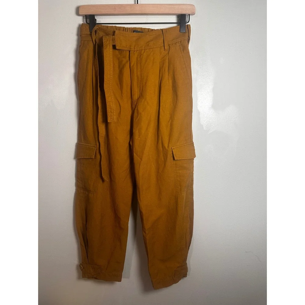 Banana‎ Republic Petite 4 Tencel Linen Cargo Pants Mustard Yellow Belted Utility